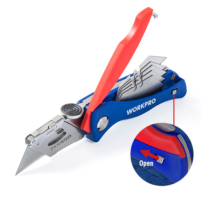 WORKPRO Folding Utility Knife Quick-Change Box Cutter Blade w/ 5PCS Extra Blades