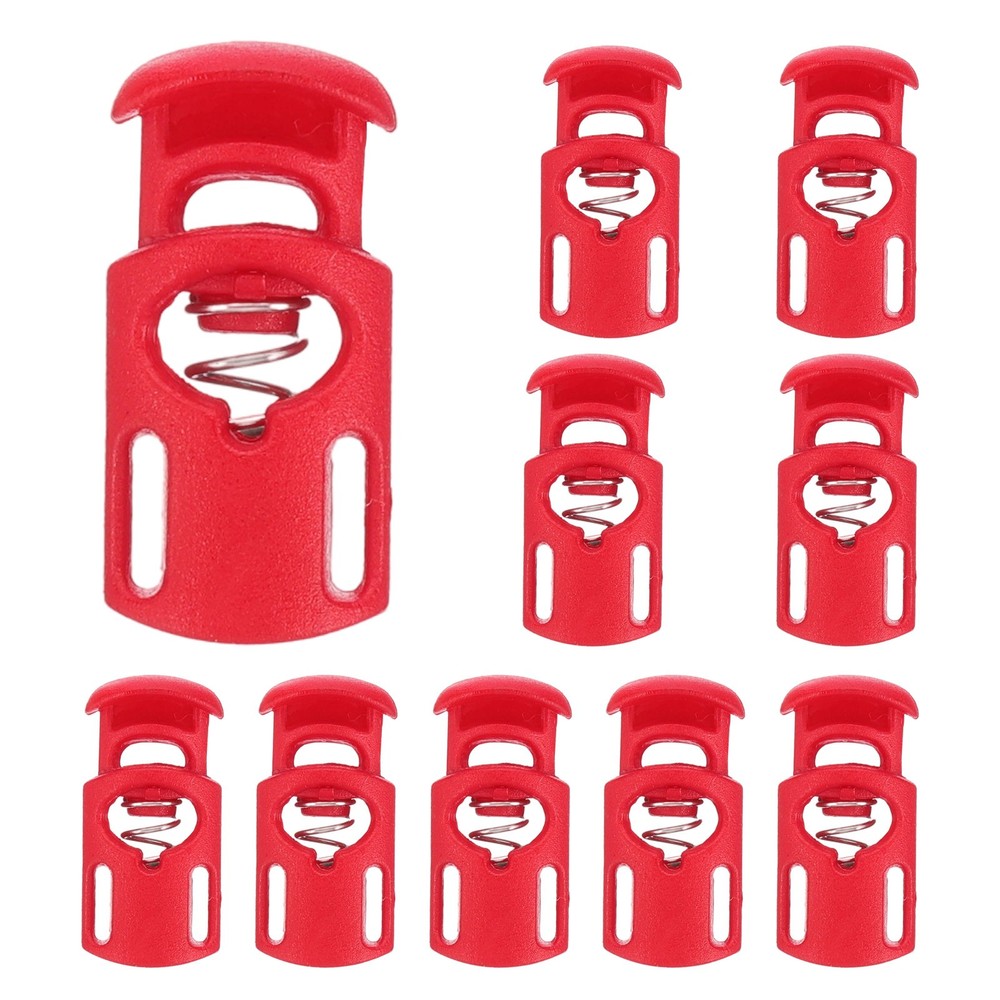 10pcs Spring Cord Locks Plastic Toggle Stopper Cord Stops Fastener, Red