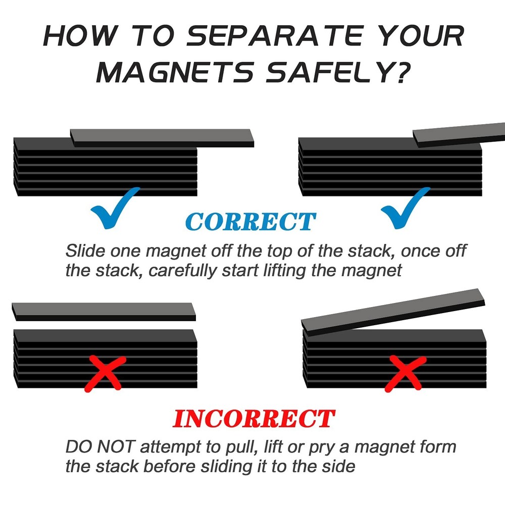 Neodymium Bar Magnets, 6 Pack, Rust-Resistant with Double-Sided Adhesive