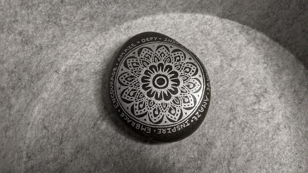 Hand Painted Rock / Stone - Mandala Zentangle silver black gray