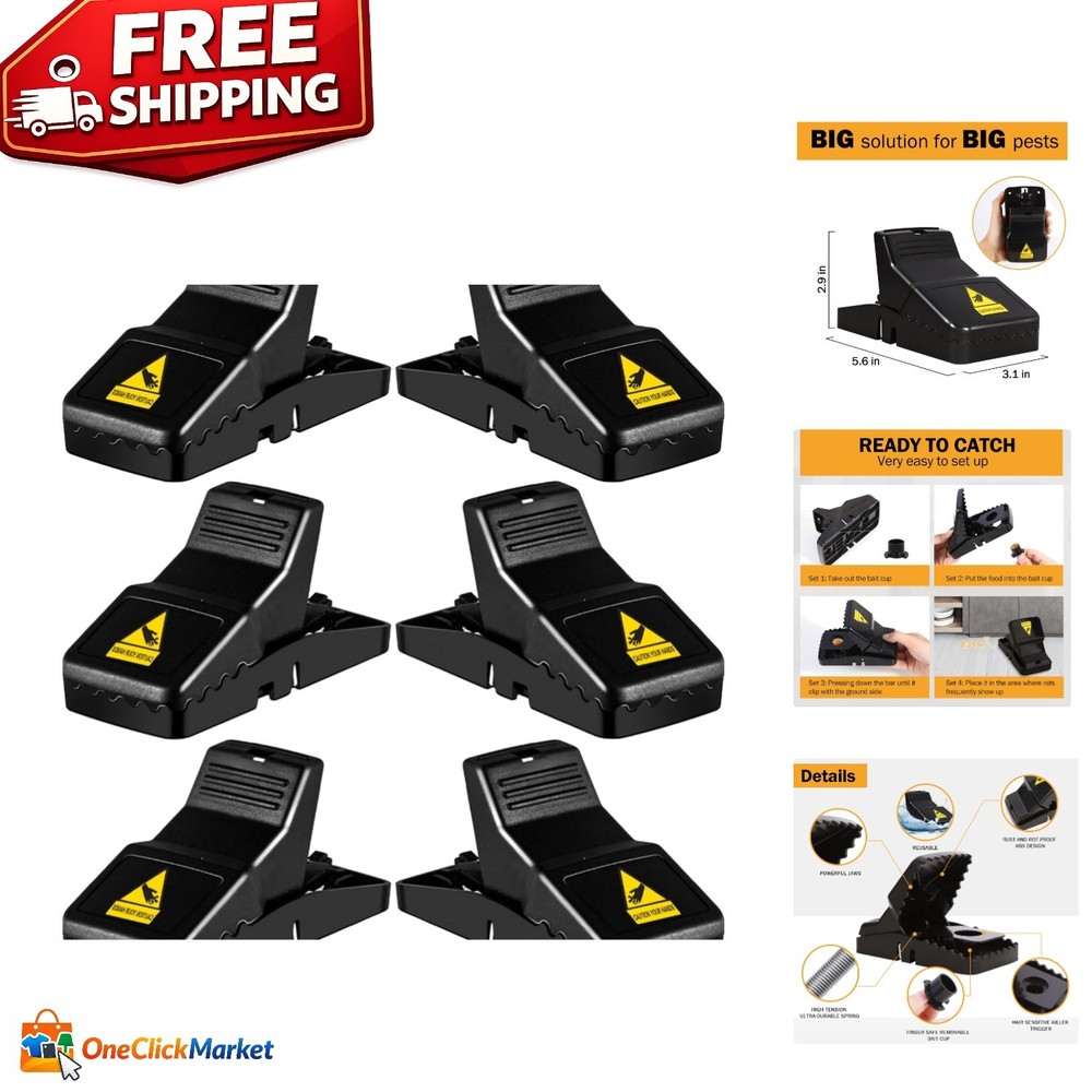 Durable Plastic Rat Traps - Safe, Quick-Set 6-Pack for Total Rodent Control