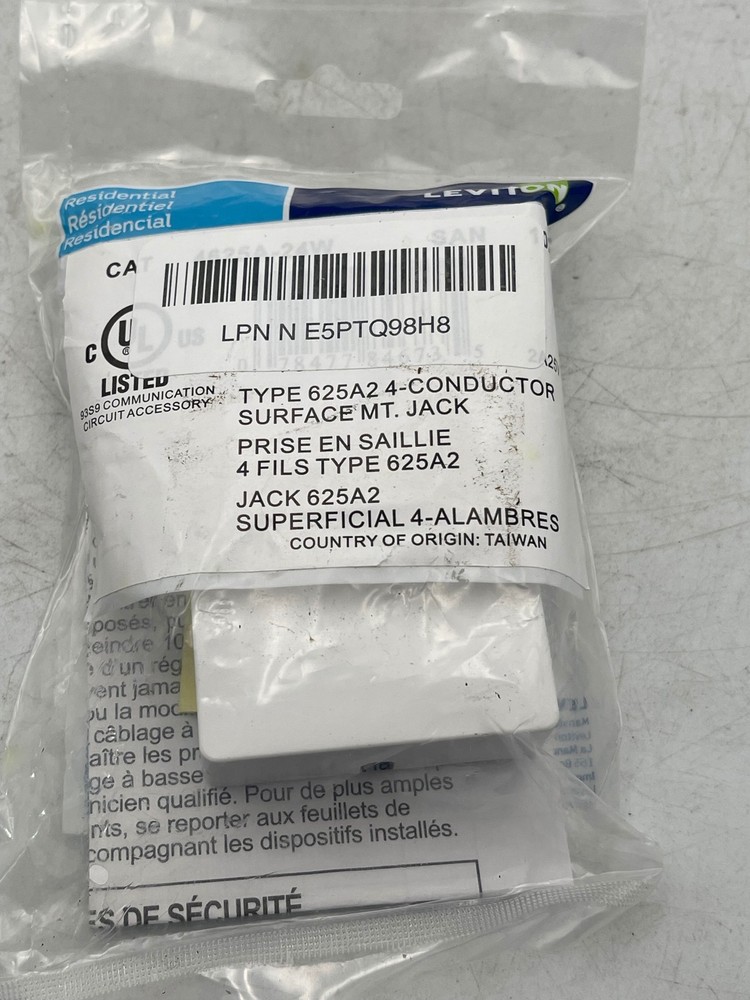 Leviton 625A2 Surface Mount Jack 4-Conductor White Telephone Data Wall Jack