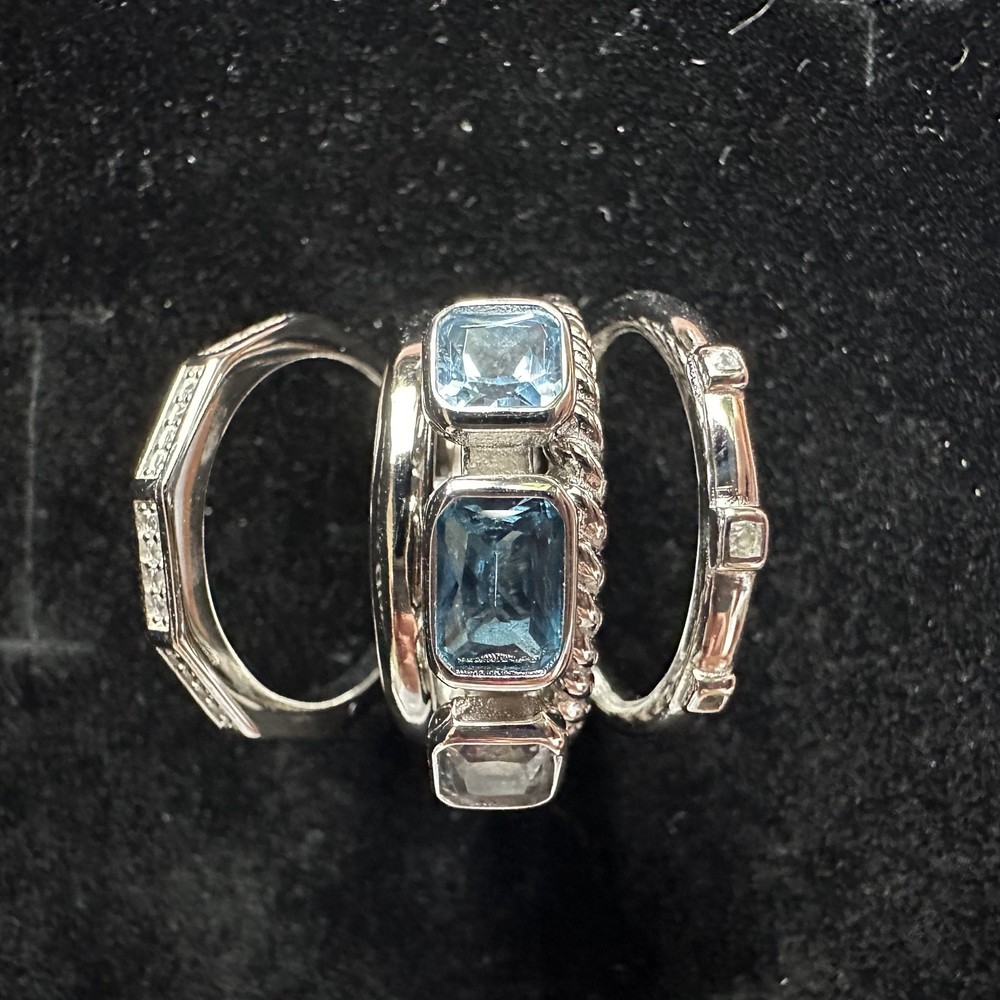 DAVID YURMAN 925 Sterling Silver Blue Topaz Cable Stack Ring size 8