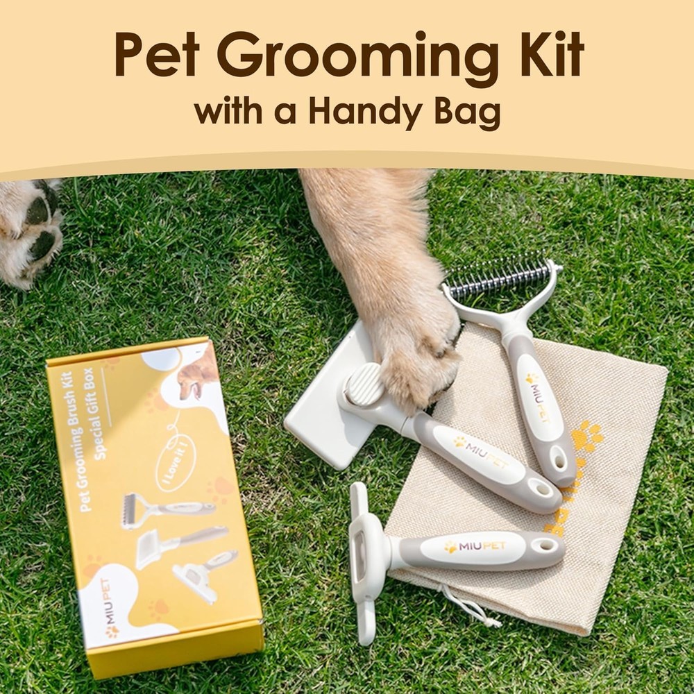 Ergonomic Deshedding Brush Set for Long-Haired Pets - Ultimate Grooming Solution