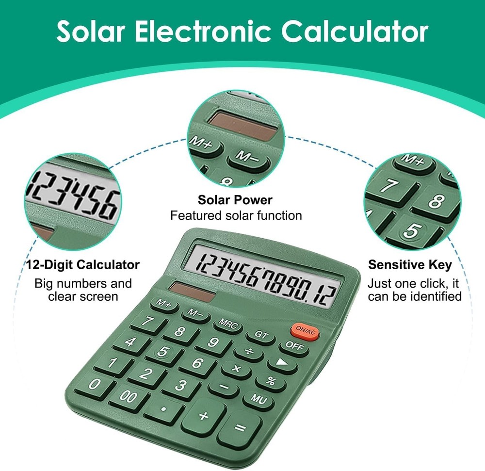 12 Digits Desktop Calculator with Large LCD Display, Basic Calculator Dual So...