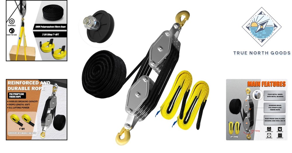 65ft 8:1 Lifting Hoist Pulley Block - Durable, Lightweight & Versatile System
