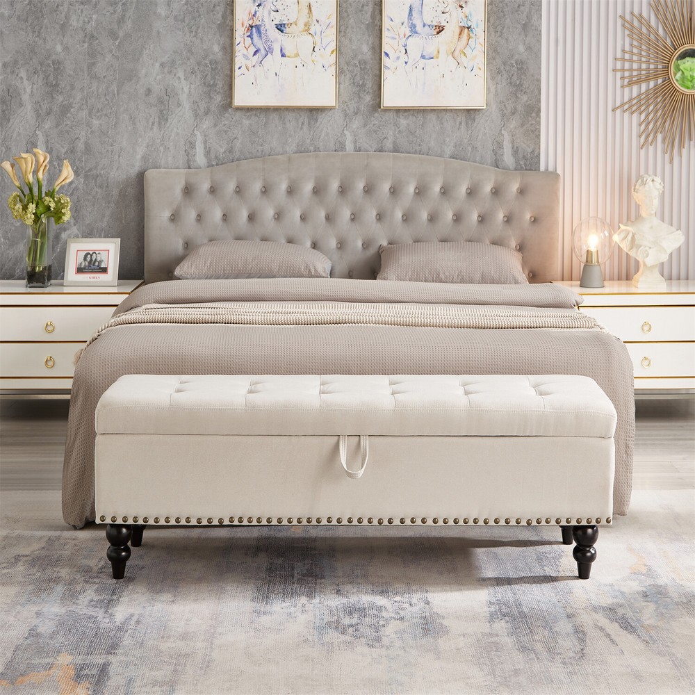59'' Footrest Storage Ottoman Bench Upholstered Bedroom Bench w/ Storage