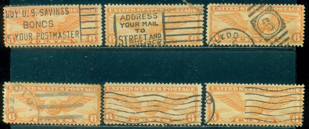 SCOTT # C19, USED, 6-CENT WINGED GLOBE, 6 STAMPS, GREAT PRICE!