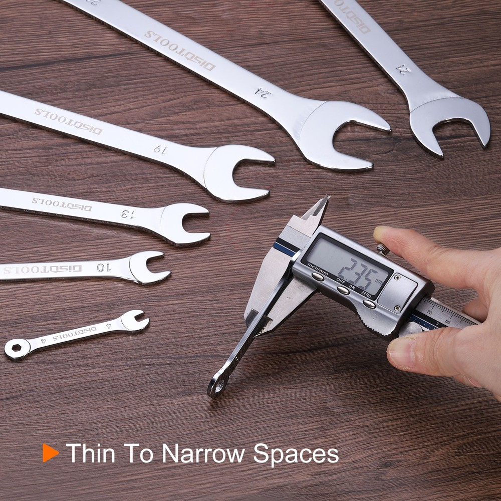 Thin Combination Wrench 14mm 6-Point Chrome Plated Steel Silver
