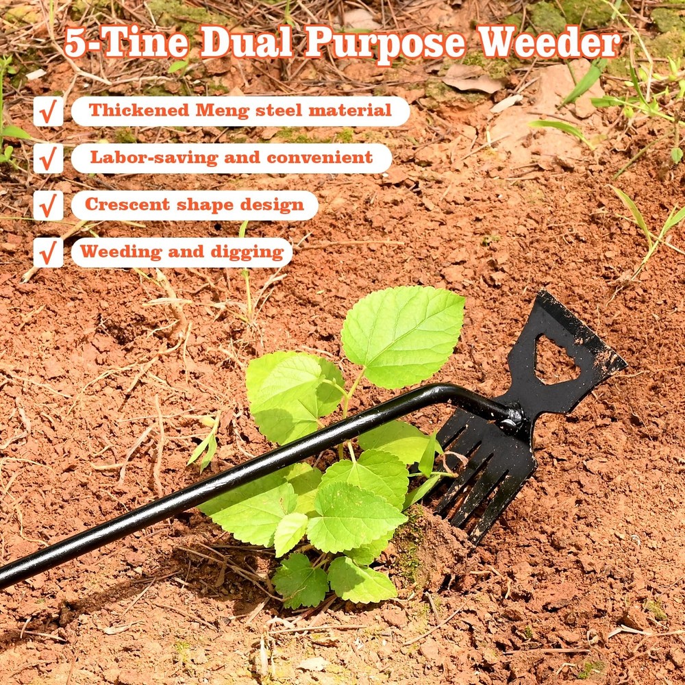 BokingOne Weed Puller Tool Garden Pulling Tool, 4-Tine 5-Tine black