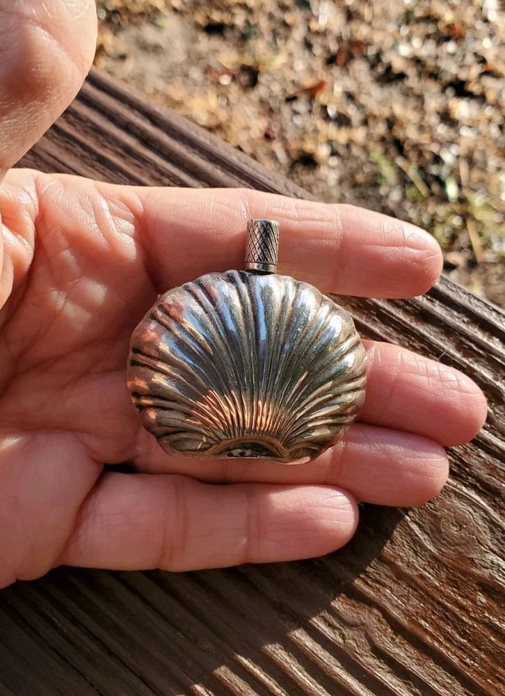 Vintage Sterling Silver Fancy Shell Shaped Perfume Bottle