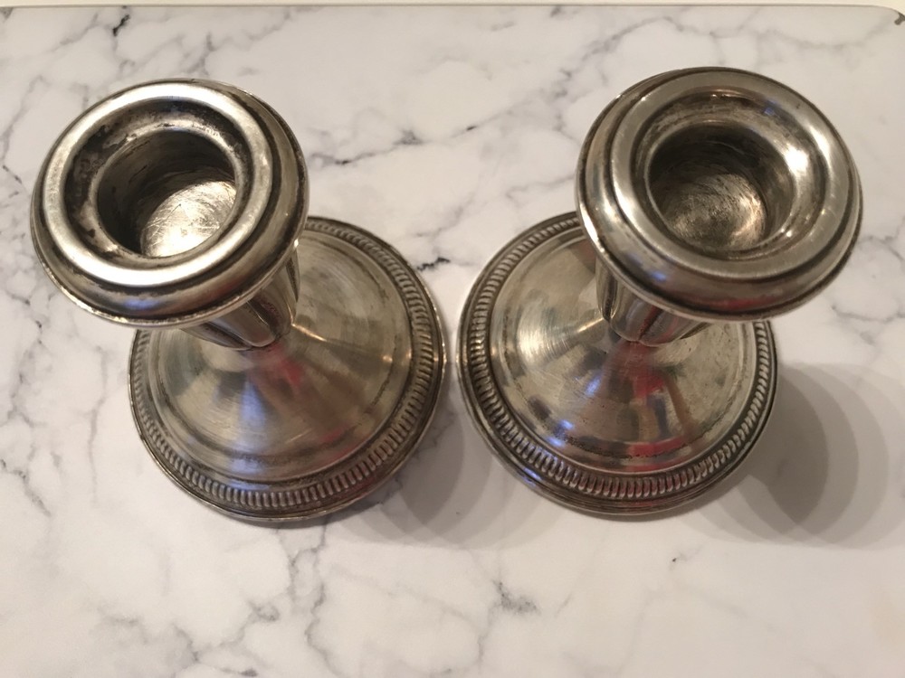 ANTIQUE STERLING SILVER ART DECO CANDLESTICKS WEIGHTED