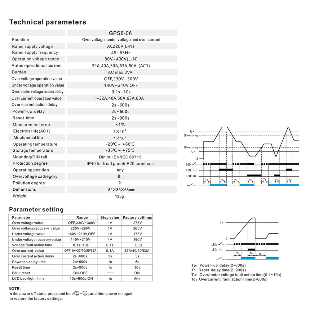 GEYA WIFI Control Over Current Protect Over&Under voltage Protector 32-80A 220V