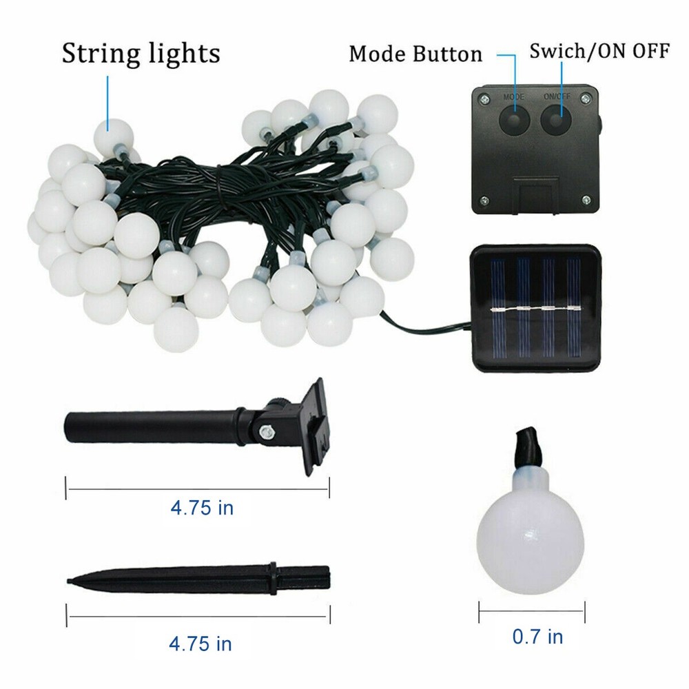 2 Pack Outdoor Solar Globe String Light 8 Modes Yard Landscape 66FT 200LED