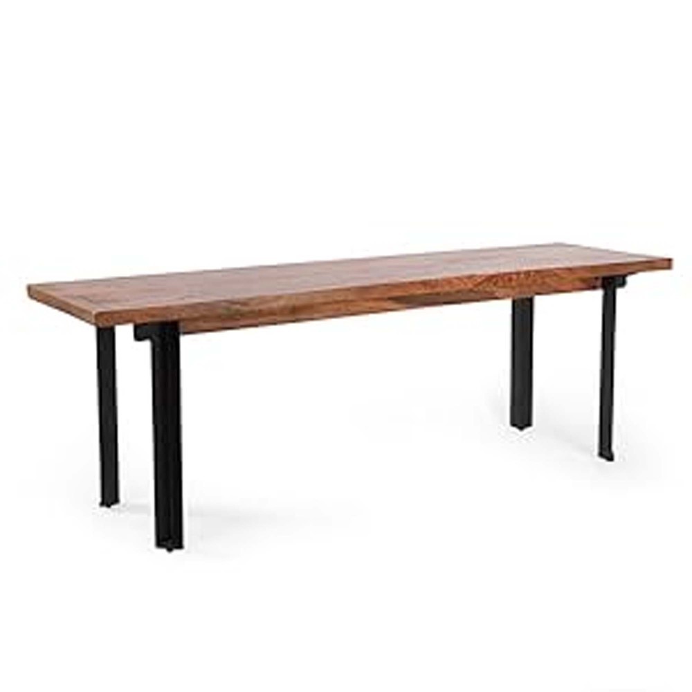 53" Modern Industrial Dining Bench, Mango Wood & Iron Frame, Brown Black
