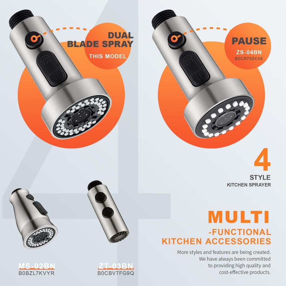 Pull Down Spray Head Replacement - for Kitchen Faucet Sprayer Head with 15 Ad...