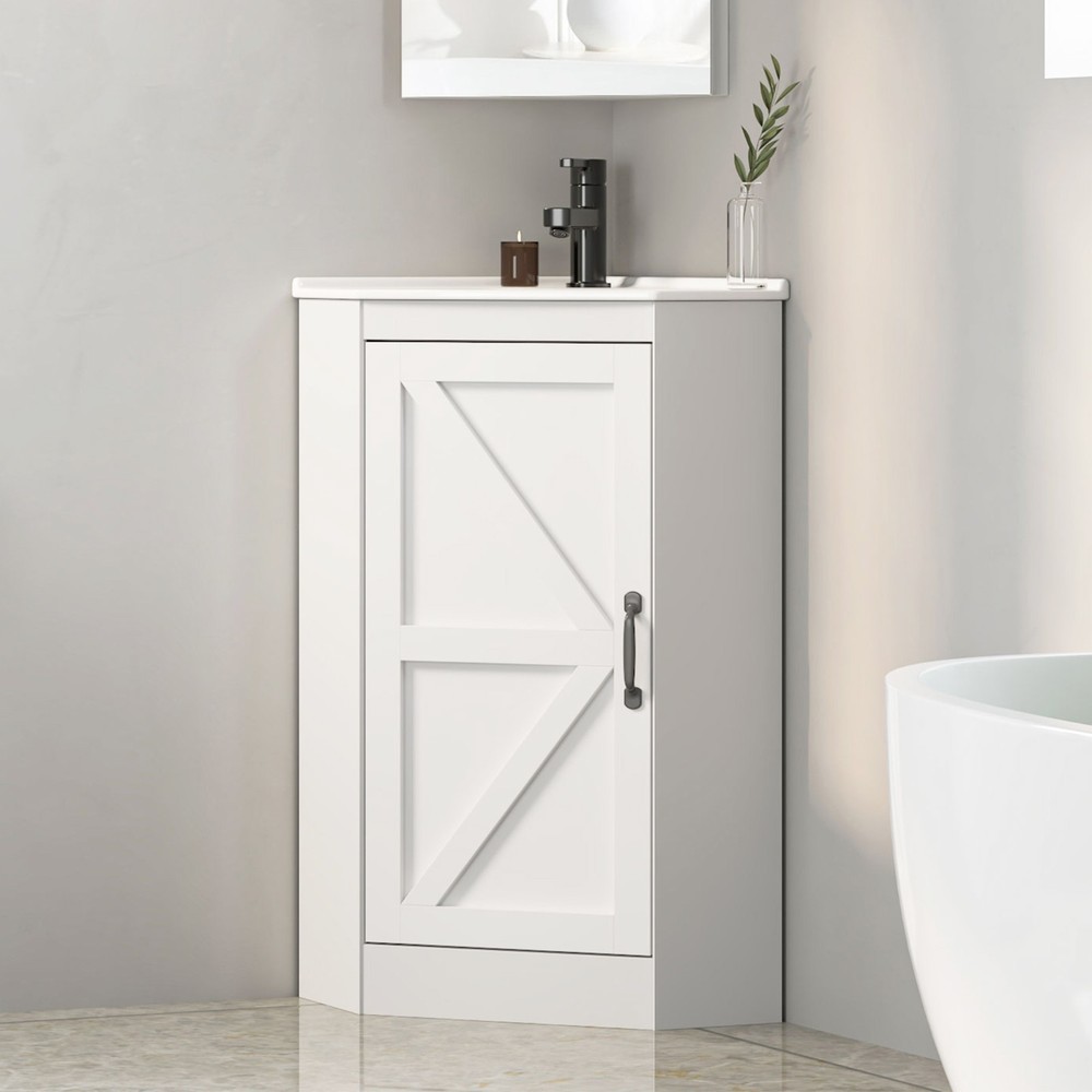 Corner Bathroom Vanity Sink Combo for Small Space Freestanding Compact Space US