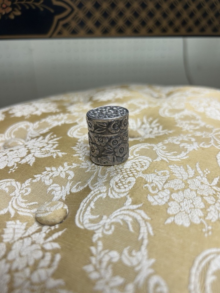 Antique repousse sterling silver chatelaine thimble holder / pendant