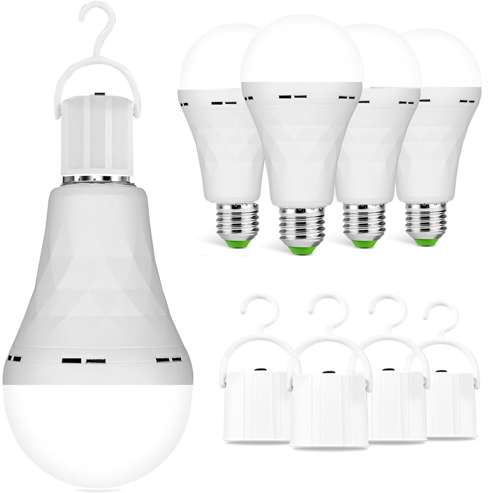 4 Pack 15W Rechargeable Emergency Light Bulb Power Outage Battery Operated