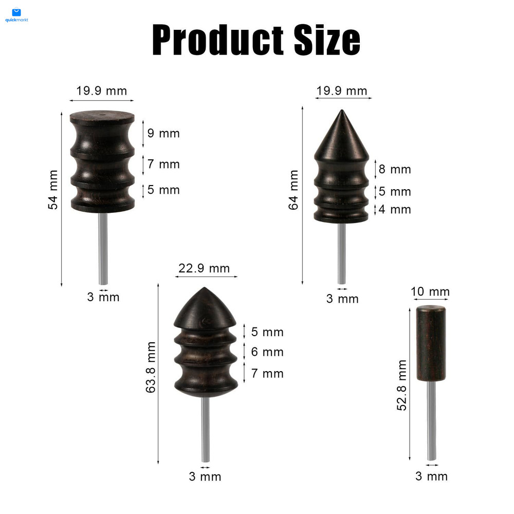 4pcs Leather Burnisher Bits for Rotary Tool, 4 Styles M, black