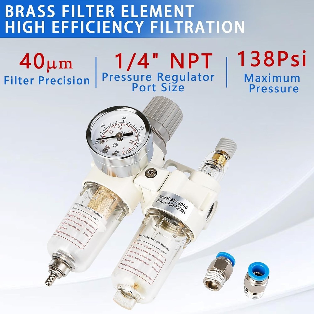 WeiTeng 1/4" NPT Compressed Air Filter Regulator Comb, 5 Micron Brass Filter