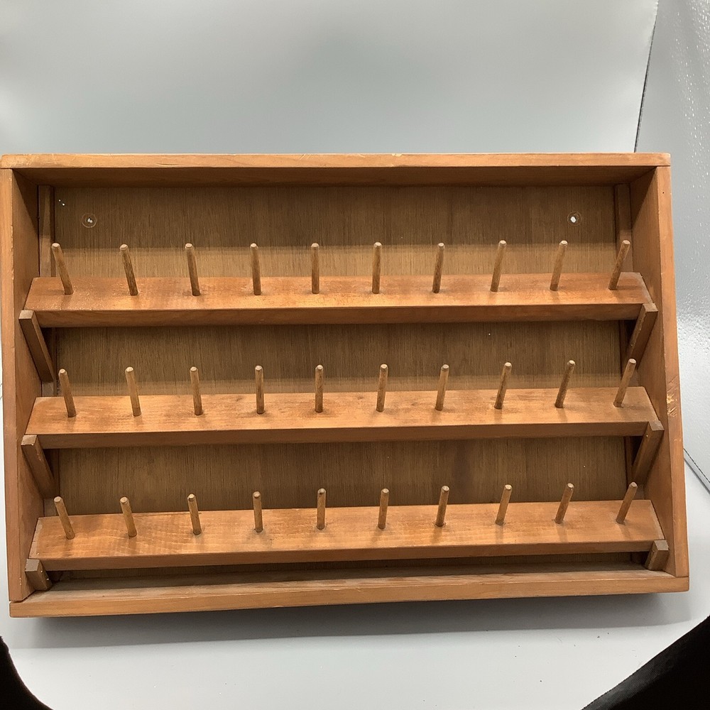 Large 30 Spool Solid Wood Custom Made Thread Rack Wall Mount, Angled Access Xl 1