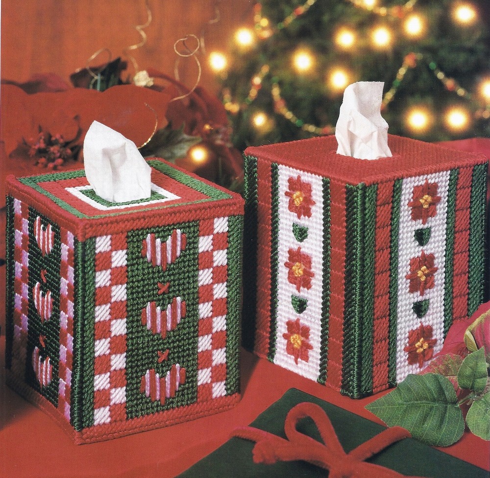 **2-CHRISTMAS TISSUE COVERS TO STITCH**PATTERN ONLY**PLASTIC CANVAS PATTERN**