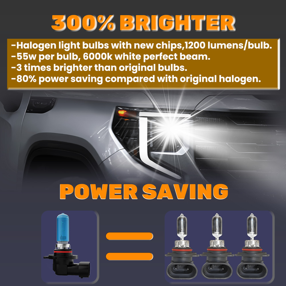 9012 Halogen Headlight Super Bright Bulbs Kit White 6000K High/Low Beam 2PCS