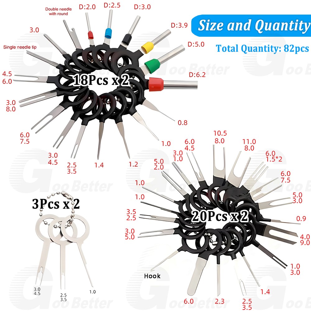 100pcs Pin Ejector Wire Kit Extractor Connector Puller Car Terminal Removal Tool