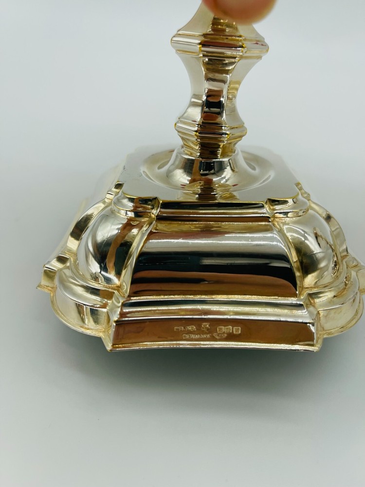 Pair Danish Denmark Silver Plated Candlesticks & Tray
