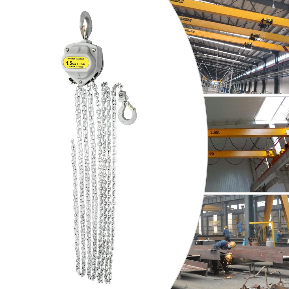 1.5 Ton Chain Hoist with 20 FT Lifting Chain Hook Latch Overhead Rigging