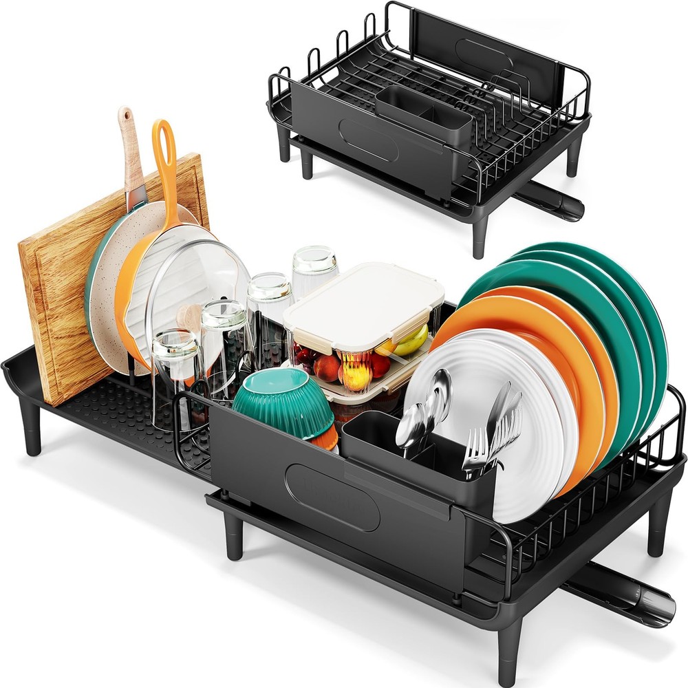 Extendable Dish Drying Rack for Kitchen Counter, Large Expandable Dish Rack w...