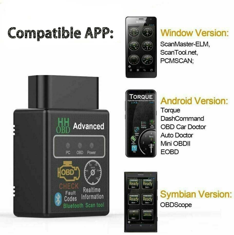 Bluetooth OBD2 OBDII Car Diagnostic Scanner Auto Fault Code Reader Tool ELM327