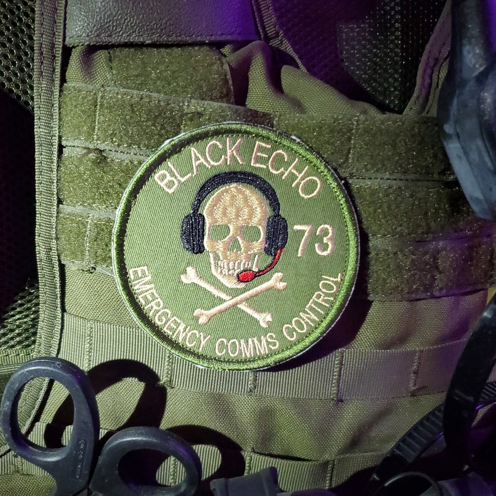 4" Black Echo HAM COMMS OPERATOR Patch Black White Tactical Hook Backed