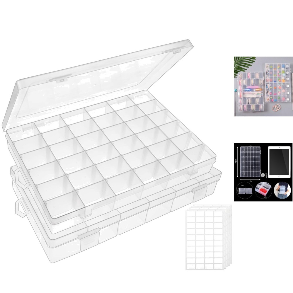 2-Pack Clear Bead Organizer Box with 36 Adjustable Compartments for Crafts