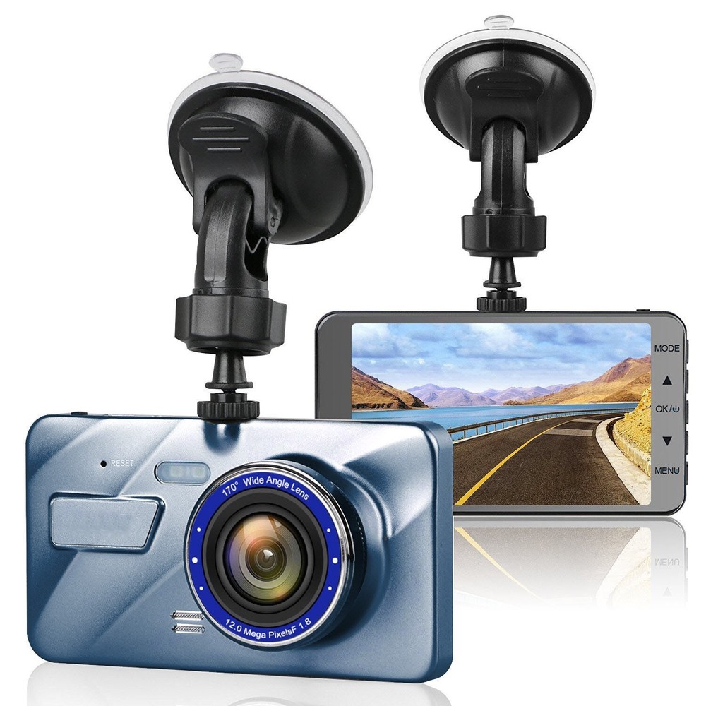 4" Screen + 2 Len Car Dash Cam 1080P Camera Video Record Wide Angle Night Vision