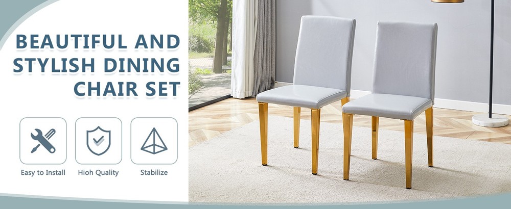 Four Light Gray PU dining chairs, simple and versatile, comfortable and accomp