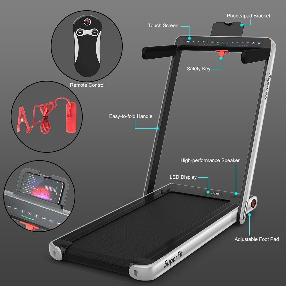 2.25HP 2 in 1 Dual Display Folding Treadmill Jogging Machine W/APP Control