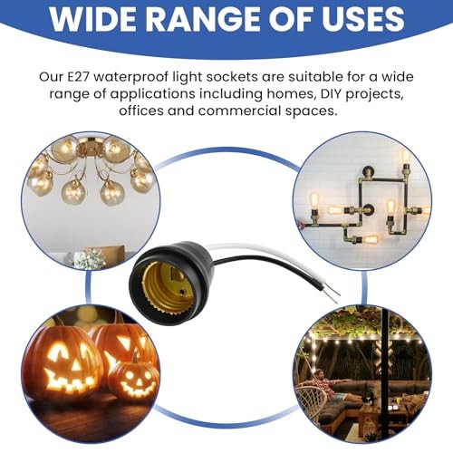 5Pcs Fully Sealed Waterproof Pigtail Lamp Socket | E26/E27 Black Base E27, 5Pcs