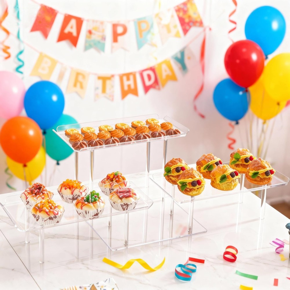 Acrylic Dessert Table Display Set Clear Cupcake Stand 3 Tiered Serving Trays &