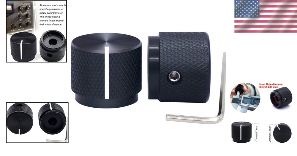 Compact Anodized Aluminum Rotary Knobs, 2pcs Volume & Switch Control - 20mm