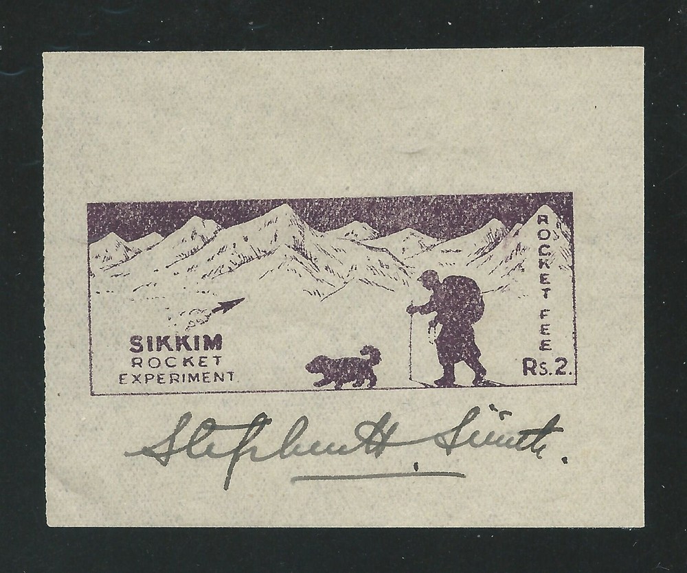 1935 Sikkim INDIA Rs. 2 rocket mail stamp 13A1 - signed Stephen H Smith