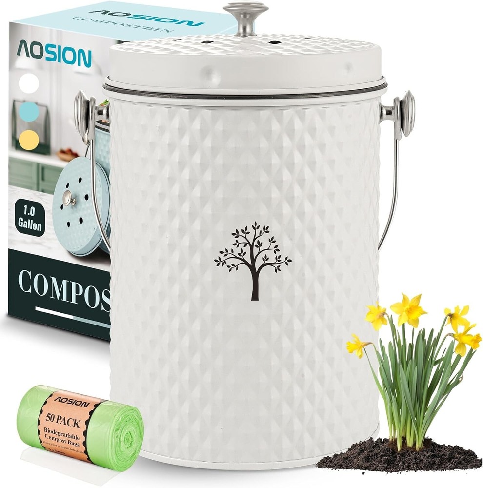 Elegant Odorless Countertop Compost Bin - 1 Gallon Eco-Friendly Kitchen Solution