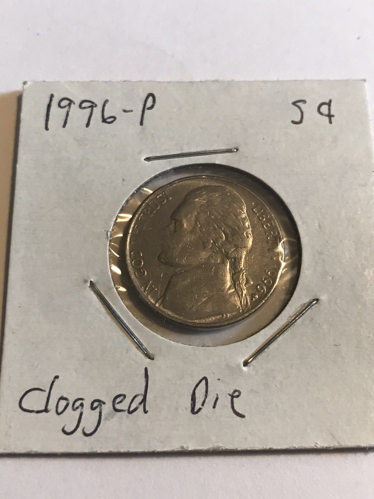 1996P Jefferson Nickel Clogged Die Error