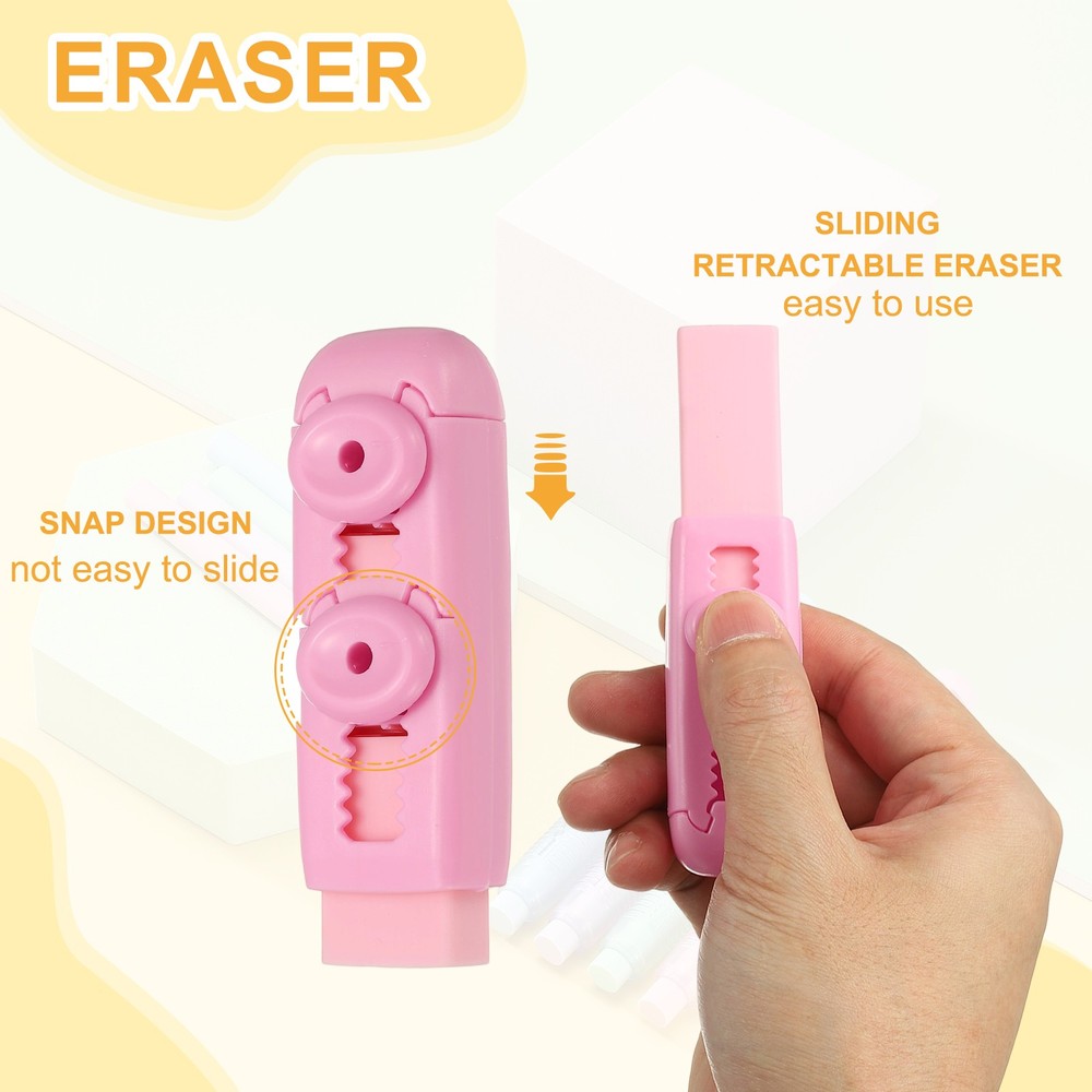 8 Pack Erasers, Pencil Erasers Large Eraser Push Pull Cute Soft, Pink