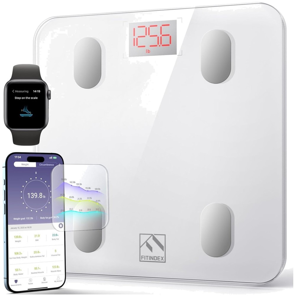Smart Scale with BMI & Body Fat, Bluetooth Sync, 13 Analyzer