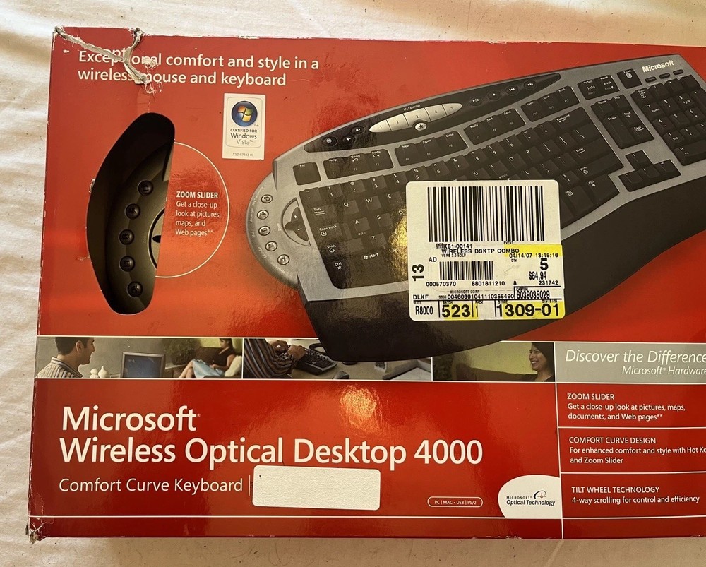 Microsoft Advanced Ergonomic Wireless Laser Desktop 4000 Keyboard Mouse G2U