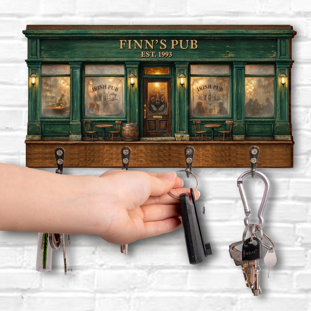 Irish Pub Design With Storefront Bar And Lanterns - Personalized Key Holder