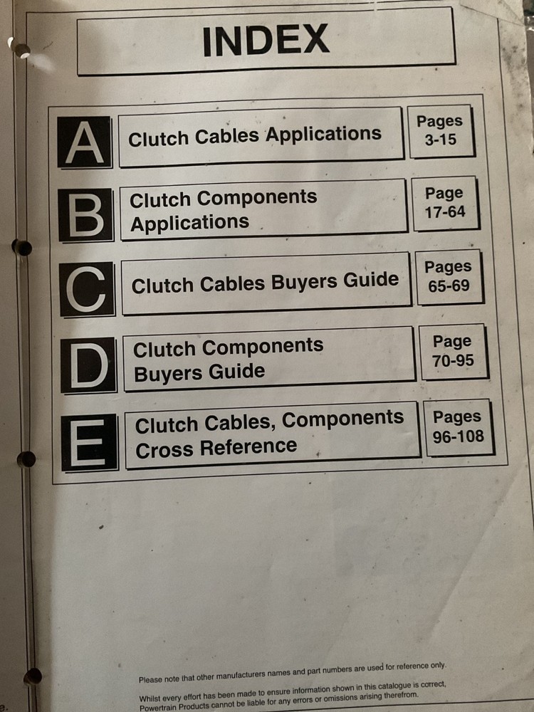 POWERTRAIN CLUTCH PARTS LIST