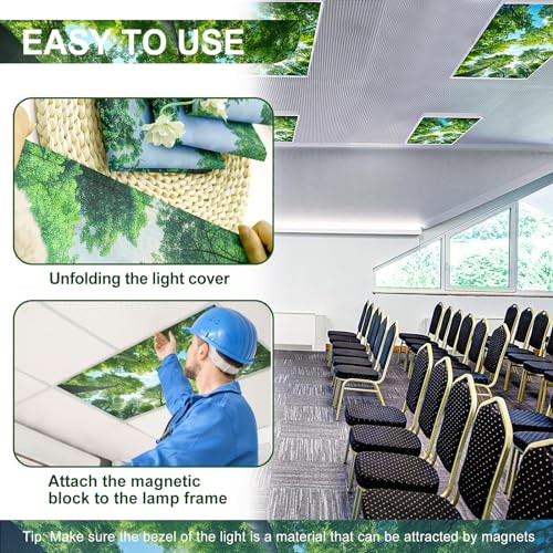 Flourescent Light Covers, 4 Pcs 4 x 2 FT Magnetic 4 Pack Forest Style 4Pcs